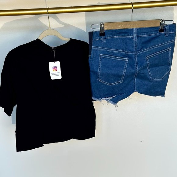 Sexy Mama Maternity Set Denim Shorts & Mama Black T-shirt Size: 2-6 - Picture 2 of 15